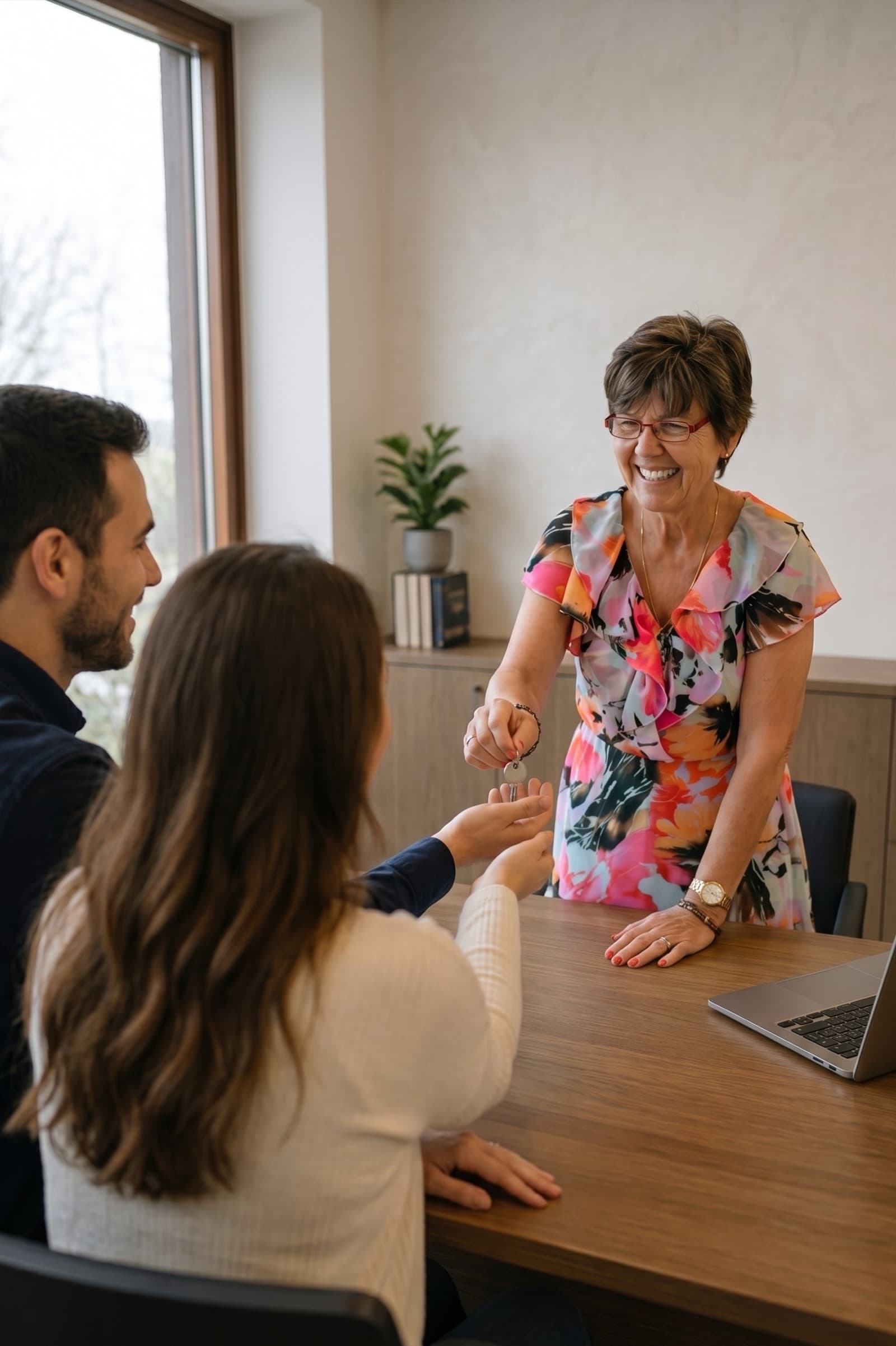 Property manager handing keys to owners after a management handover